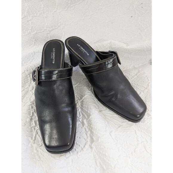 NWOT! LIZ CLAIBORNE! "FLEX" BLACK GENUINE SUEDE LEATHER SQUARE TOE MULES! SZ 10M - Picture 2 of 10